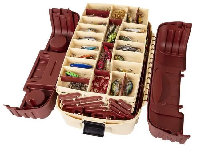 Alt view image 2 of 7 - Outdoors 2059 Hip Roof 7-Tray Fishing Tackle Box - Large Portable All-Weather Fishing Lure Organizer, 61 Compartments, Beige/Terracota Brown