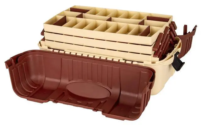 Alt view image 4 of 7 - Outdoors 2059 Hip Roof 7-Tray Fishing Tackle Box - Large Portable All-Weather Fishing Lure Organizer, 61 Compartments, Beige/Terracota Brown