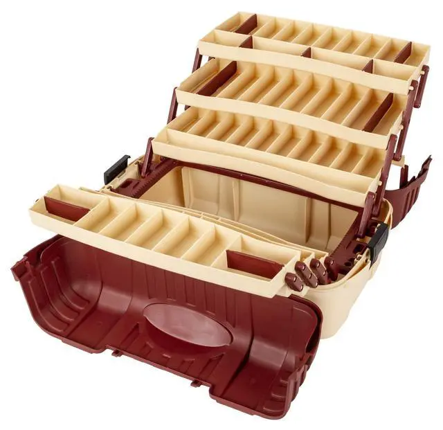 Alt view image 5 of 7 - Outdoors 2059 Hip Roof 7-Tray Fishing Tackle Box - Large Portable All-Weather Fishing Lure Organizer, 61 Compartments, Beige/Terracota Brown