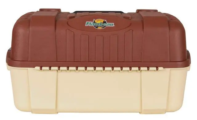 Alt view image 7 of 7 - Outdoors 2059 Hip Roof 7-Tray Fishing Tackle Box - Large Portable All-Weather Fishing Lure Organizer, 61 Compartments, Beige/Terracota Brown