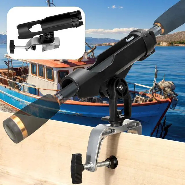 Alt view image 3 of 6 - 6 Pack Fishing Boat Rod Holder 360 Degree Adjustable with Large Clamp Boat Rod Bracket Folding Fishing Pole Holders for Kayak Canoe Raft