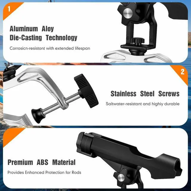 Alt view image 5 of 6 - 6 Pack Fishing Boat Rod Holder 360 Degree Adjustable with Large Clamp Boat Rod Bracket Folding Fishing Pole Holders for Kayak Canoe Raft