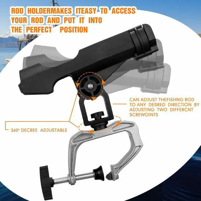 Alt view image 6 of 6 - 6 Pack Fishing Boat Rod Holder 360 Degree Adjustable with Large Clamp Boat Rod Bracket Folding Fishing Pole Holders for Kayak Canoe Raft