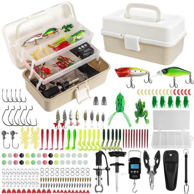 Main image of Layers Fishing Tackle Box, 213Pcs Fishing Lures Kit with Small Fishing Tool Kit Containing Weights Scale, Lip Clip, Hook Remover, Fishing Accessories, Fishing Gear for Beginners, Kids, Men, Adults
