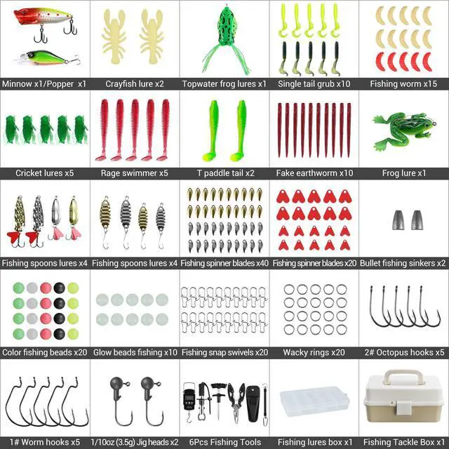 Alt view image 5 of 7 - Layers Fishing Tackle Box, 213Pcs Fishing Lures Kit with Small Fishing Tool Kit Containing Weights Scale, Lip Clip, Hook Remover, Fishing Accessories, Fishing Gear for Beginners, Kids, Men, Adults