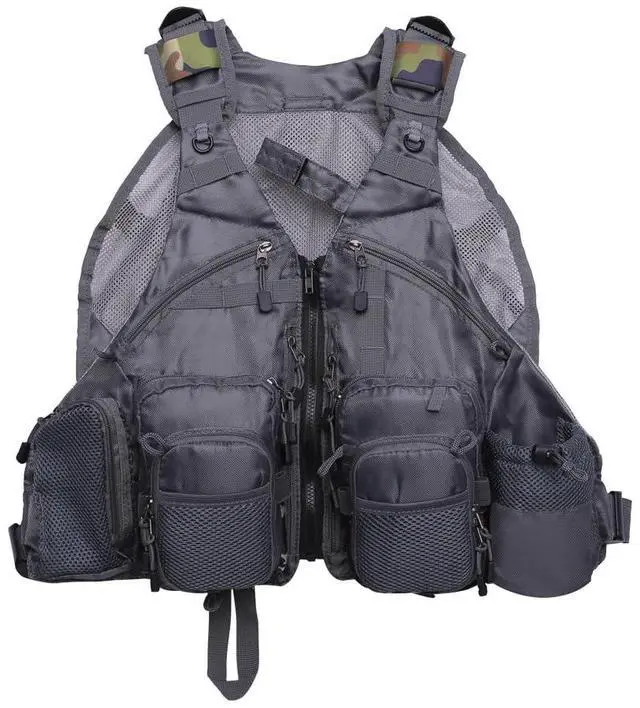 Main image of Fly Fishing Vest Pack Adjustable for Men and Women (Light Gray) | Breathable Mesh, Multiple pockets, Adjustable Size, Lightweight, Backpack for Outdoor Trout Bass Fishing
