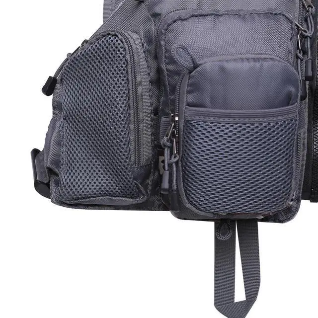 Alt view image 5 of 7 - Fly Fishing Vest Pack Adjustable for Men and Women (Light Gray) | Breathable Mesh, Multiple pockets, Adjustable Size, Lightweight, Backpack for Outdoor Trout Bass Fishing