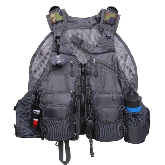 Alt view image 4 of 7 - Fly Fishing Vest Pack Adjustable for Men and Women (Light Gray) | Breathable Mesh, Multiple pockets, Adjustable Size, Lightweight, Backpack for Outdoor Trout Bass Fishing