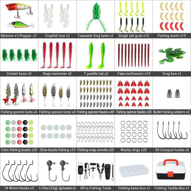 Alt view image 4 of 7 - 3 Layers Fishing Tackle Box, 213Pcs Fishing Lures Kit with Small Fishing Tool Kit Containing Weights Scale, Lip Clip, Hook Remover, Fishing Accessories, Fishing Gear for Beginners Kids, Men, Adults