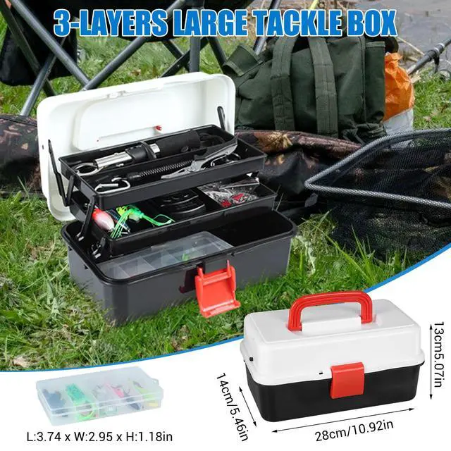 Alt view image 3 of 7 - 3 Layers Fishing Tackle Box, 213Pcs Fishing Lures Kit with Small Fishing Tool Kit Containing Weights Scale, Lip Clip, Hook Remover, Fishing Accessories, Fishing Gear for Beginners Kids, Men, Adults