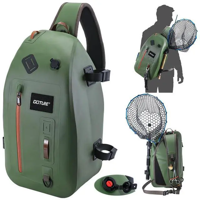 Main image of Waterproof Fly Fishing Sling Pack, IPX8 840D TPU Fishing Sling Bag, 13L Tackle Backpack with Rod Holder,Airtight Zipper,Exhaust Valve,Adjustable Strap for Kayaking,Wadering,Hiking