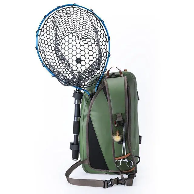 Alt view image 6 of 7 - Waterproof Fly Fishing Sling Pack, IPX8 840D TPU Fishing Sling Bag, 13L Tackle Backpack with Rod Holder,Airtight Zipper,Exhaust Valve,Adjustable Strap for Kayaking,Wadering,Hiking