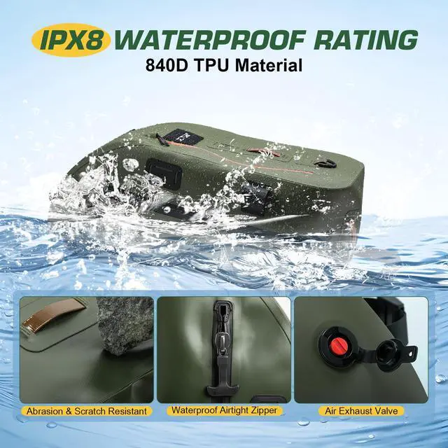 Alt view image 2 of 7 - Waterproof Fly Fishing Sling Pack, IPX8 840D TPU Fishing Sling Bag, 13L Tackle Backpack with Rod Holder,Airtight Zipper,Exhaust Valve,Adjustable Strap for Kayaking,Wadering,Hiking