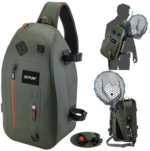 Main image of Waterproof Fly Fishing Sling Pack, IPX8 840D TPU Fishing Sling Bag, 13L Tackle Backpack with Rod Holder,Airtight Zipper,Exhaust Valve,Adjustable Strap for Kayaking,Wadering,Hiking