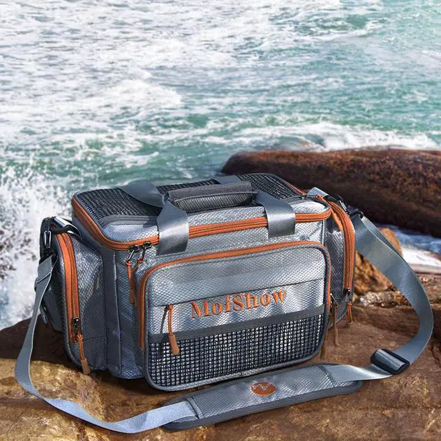 Alt view image 7 of 7 - Fishing Tackle Box Bag - Fishing Bags for Saltwater or Freshwater (#Grey) Fishing Tackle Bags - Padded Shoulder Strap - Tackle Bag for 3600 Tackle Box