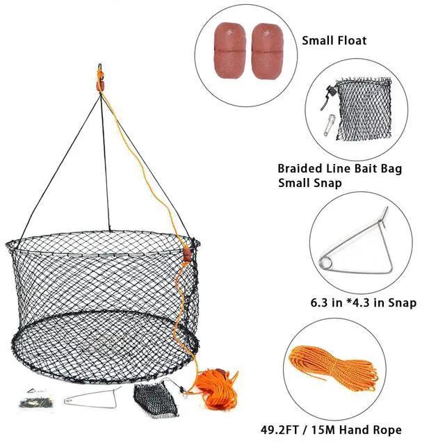 Alt view image 3 of 6 - Crab Ring Trap Two Ring Crab Kit with Harness and Bait Clip Fishing Crabbing Net for Board Kayak Dock and Pier Net