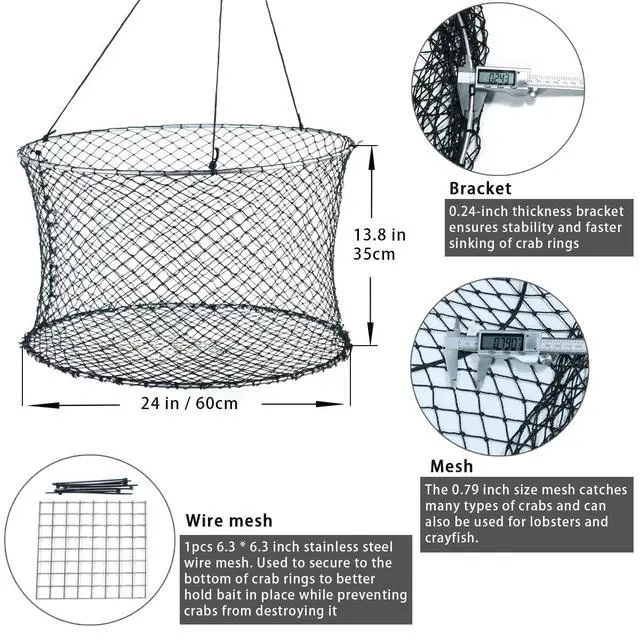 Alt view image 2 of 6 - Crab Ring Trap Two Ring Crab Kit with Harness and Bait Clip Fishing Crabbing Net for Board Kayak Dock and Pier Net