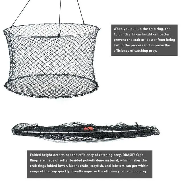 Alt view image 4 of 6 - Crab Ring Trap Two Ring Crab Kit with Harness and Bait Clip Fishing Crabbing Net for Board Kayak Dock and Pier Net