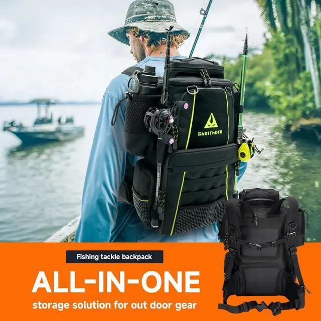 Alt view image 2 of 7 - Fishing Tackle Backpack with 4 3600 Tackle Boxes Rod Holder Outdoor 43L Large Bag with Detachable Wasit Bag Storage Fishing Gear and Equipment Waterproof