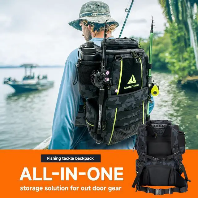 Alt view image 2 of 7 - Fishing Tackle Backpack with 4 3600 Tackle Boxes Rod Holder Outdoor 43L Large Bag with Detachable Wasit Bag Storage Gear and Equipment Waterproof