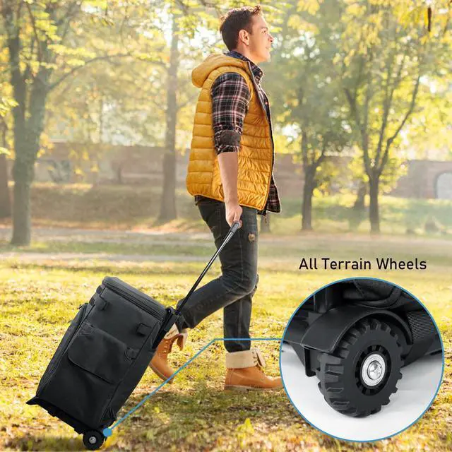 Alt view image 6 of 7 - Rolling Tackle Box with Cooler, Large Fishing Backpack with Wheels | Rod Holders, Removable Shelves, Saltwater Resistant, Tackle Bag, for 5 Trays(Trays Not Included), Storage Gear Pole Lures