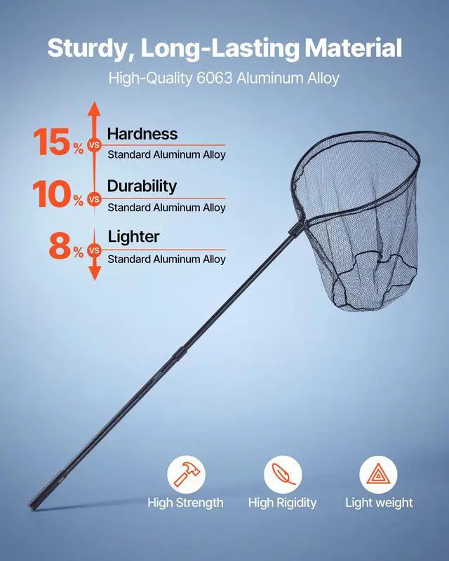 Alt view image 2 of 7 - Fishing Net, Landing Nets with Telescopic Handle Lightweight and Stronger Fish Gear, Durable and Fish-Friendly, for Kayak, Boat, Bank, Pond