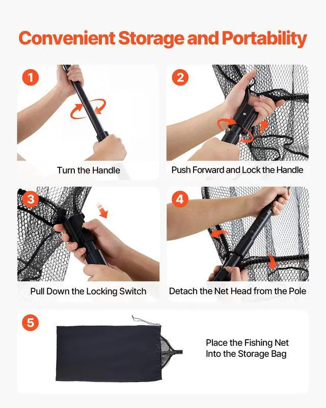 Alt view image 6 of 7 - Fishing Net, Landing Nets with Telescopic Handle Lightweight and Stronger Fish Gear, Durable and Fish-Friendly, for Kayak, Boat, Bank, Pond