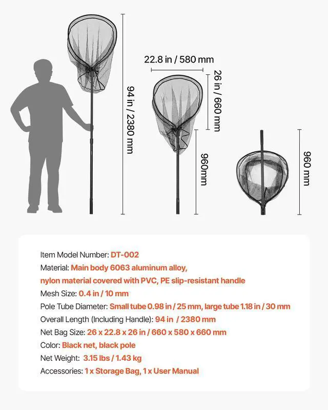 Alt view image 7 of 7 - Fishing Net, Landing Nets with Telescopic Handle Lightweight and Stronger Fish Gear, Durable and Fish-Friendly, for Kayak, Boat, Bank, Pond