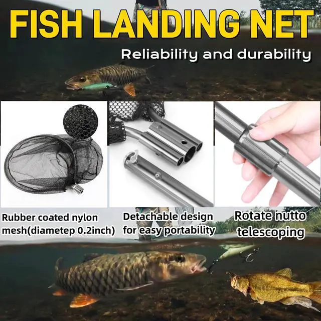 Alt view image 3 of 6 - Heavy Duty Extra Large Aluminum Landing Net - Telescoping Handle (67-100in), 20in Net Opening for Saltwater Fishing