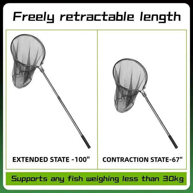 Alt view image 5 of 6 - Heavy Duty Extra Large Aluminum Landing Net - Telescoping Handle (67-100in), 20in Net Opening for Saltwater Fishing