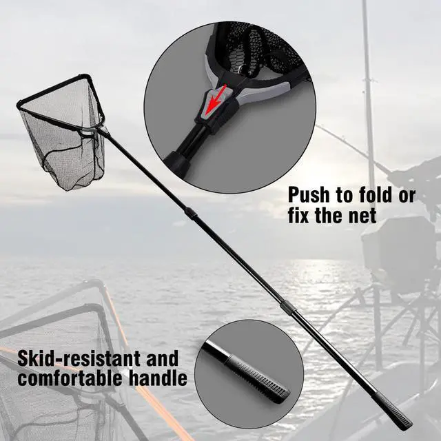 Alt view image 2 of 7 - Folding Aluminum Fishing Landing Net Fish Net with Extending Telescoping Pole Handle