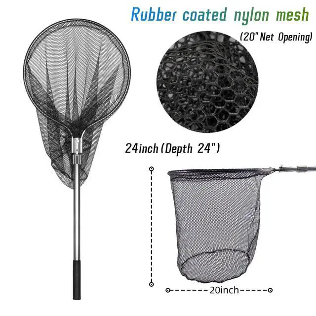 Alt view image 6 of 6 - Heavy Duty Extra Large Aluminum Landing Net - Telescoping Handle (67-100in), 20in Net Opening for Saltwater Fishing