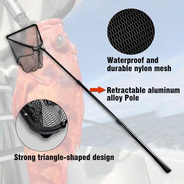Alt view image 3 of 7 - Folding Aluminum Fishing Landing Net Fish Net with Extending Telescoping Pole Handle
