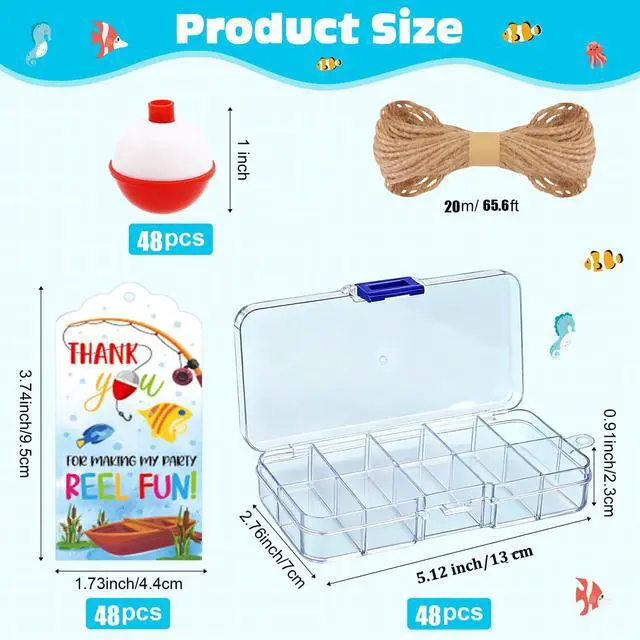 Alt view image 2 of 5 - 48 Set Fishing Candy Little Tackle Boxes for Birthday Party Favors with 48 Fishing Bobber 48 Thank You Cards for Making My Party Reel Fun Gone Fishing Theme Supplies Fishing Decorations (48)