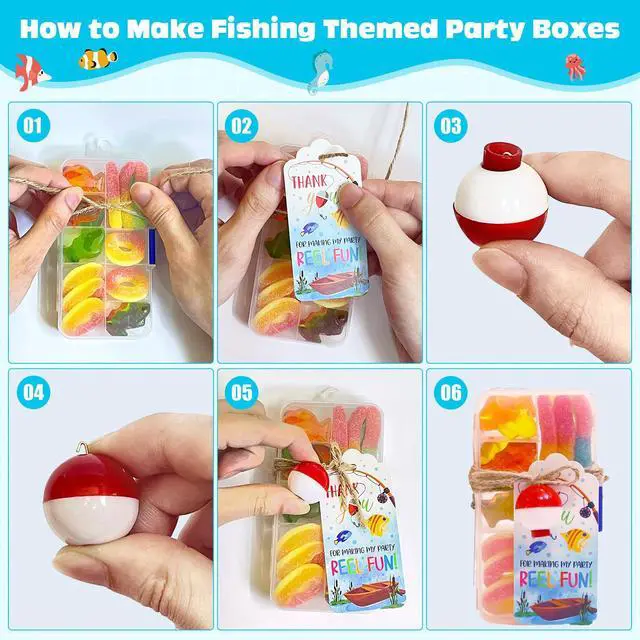 Alt view image 4 of 5 - 48 Set Fishing Candy Little Tackle Boxes for Birthday Party Favors with 48 Fishing Bobber 48 Thank You Cards for Making My Party Reel Fun Gone Fishing Theme Supplies Fishing Decorations (48)