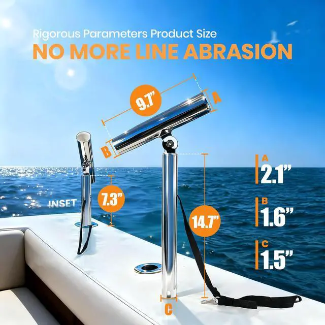 Alt view image 3 of 6 - Outrigger Fishing Rod Holders for Trolling 2 Pack,Stainless Steel Fishing Pole Holder Outrigger for Marine Yacht, Boat, Kayak, Camper, Truck, RV