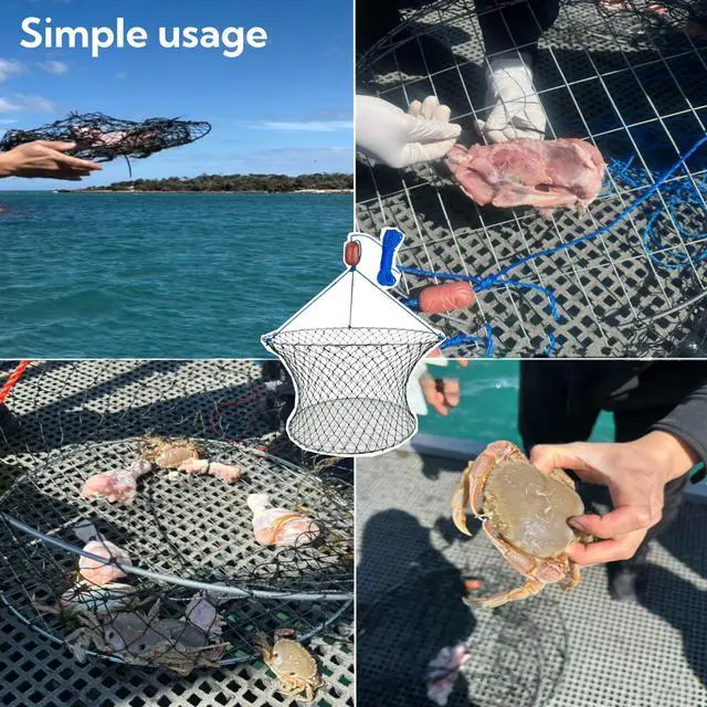 Alt view image 6 of 6 - Double Ring Crab Trap - Steel Ring Crab Net, 24" Top, 20" Bottom, 50' Rope, Clip, Gauge for Dungeness, Rock and Blue Crab