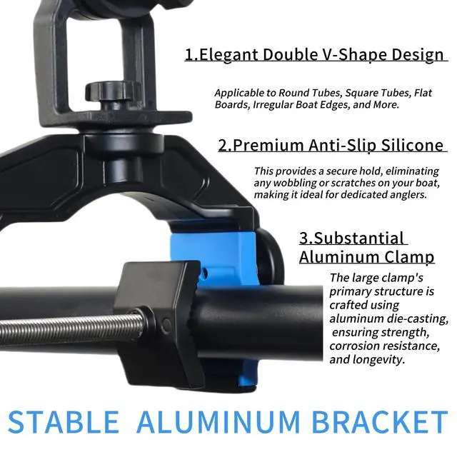 Alt view image 4 of 6 - Fishing Rod Holders for Boat, Upgraded Fishing Rod Holder with Enlarge Clamp Innovative Dual-V Shaped Design Fit Round/Square Tube Boat Fishing, Fishing Gifts for Men