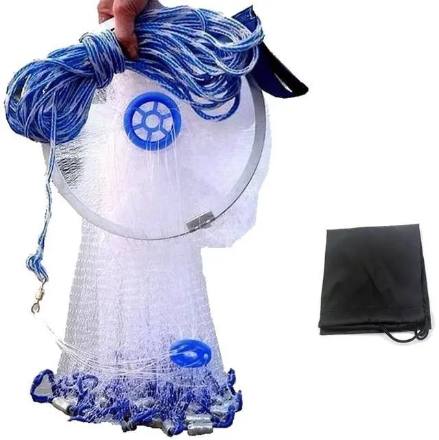 Main image of Cast Fishing Net with Aluminum Frame, 0.8 inch Mesh, 7.8-13.8 ft Diameter
