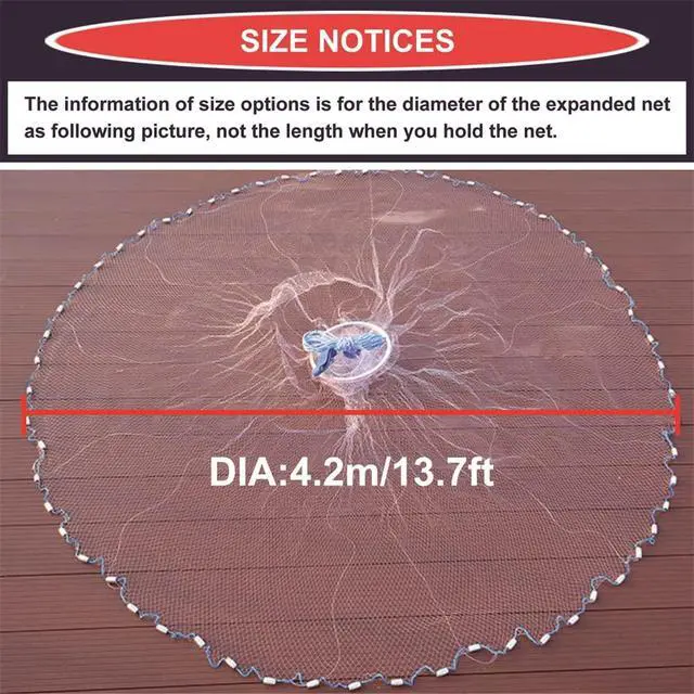Alt view image 3 of 7 - Cast Fishing Net with Aluminum Frame, 0.8 inch Mesh, 7.8-13.8 ft Diameter
