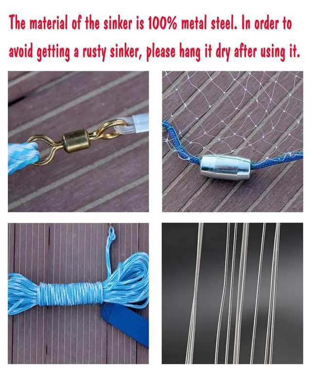 Alt view image 4 of 6 - Cast Fishing Net with Aluminum Frame, 0.8 inch Mesh, 7.8-13.8 ft Diameter