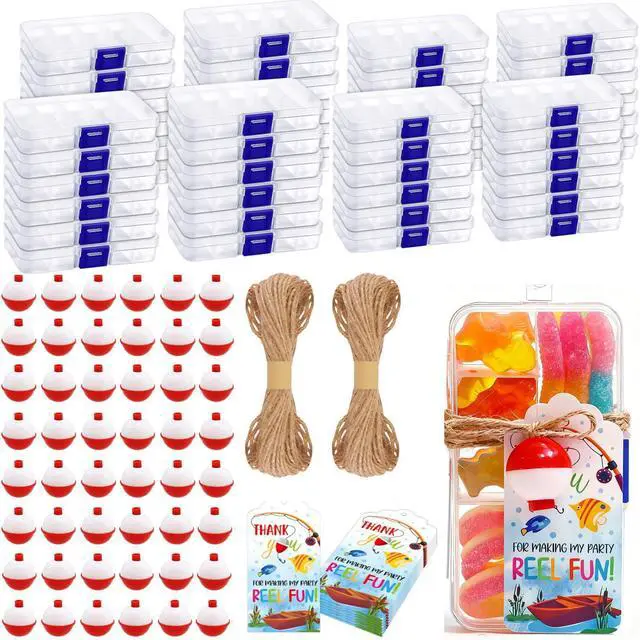 Main image of 48 Set Fishing Candy Little Tackle Boxes for Birthday Party Favors with 48 Fishing Bobber 48 Thank You Cards for Making My Party Reel Fun Gone Fishing Theme Supplies Fishing Decorations (48)