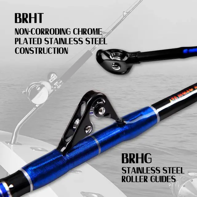 Alt view image 3 of 7 - 2-Piece Saltwater Offshore Heavy Bent/Straight Butt Trolling Rod Fishing Roller Rod Conventional Boat Deep Sea Fishing Pole (5'1"/5'6"/6'/6'6",30-50lb/50-80lb/80-120lb)