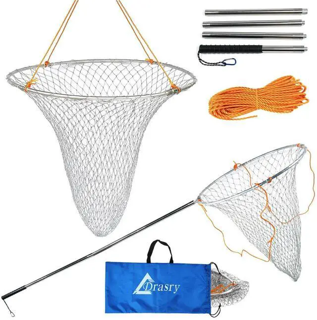 Main image of Large Collapsible Bridge Pier Fishing Net Landing Net with Rod, High Load Aluminum Ring Drop Net for Saltwater and Freshwater Pier Fishing Basket with 49.2 ft. Rope
