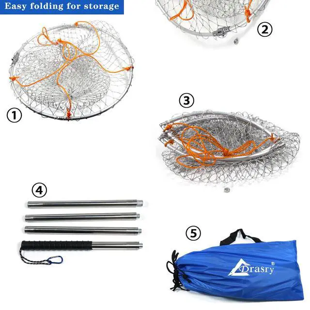 Alt view image 6 of 7 - Large Collapsible Bridge Pier Fishing Net Landing Net with Rod, High Load Aluminum Ring Drop Net for Saltwater and Freshwater Pier Fishing Basket with 49.2 ft. Rope