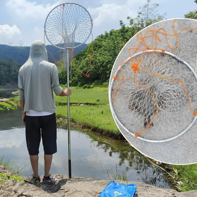 Alt view image 7 of 7 - Large Collapsible Bridge Pier Fishing Net Landing Net with Rod, High Load Aluminum Ring Drop Net for Saltwater and Freshwater Pier Fishing Basket with 49.2 ft. Rope