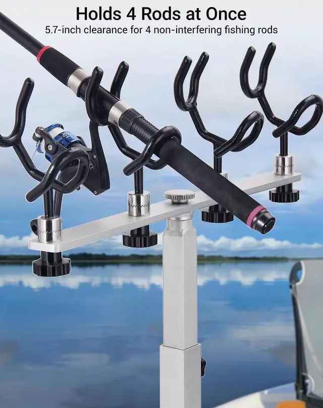 Alt view image 4 of 7 - Aluminum Spider Rigging Rod Holder for Boat - 4 Pole Crappie Fishing Rack, Heavy Duty 6063-T5 Marine Grade Aluminum, 16.5"-30.5" Adjustable Height Square Tube Support for Catfish & Trolling