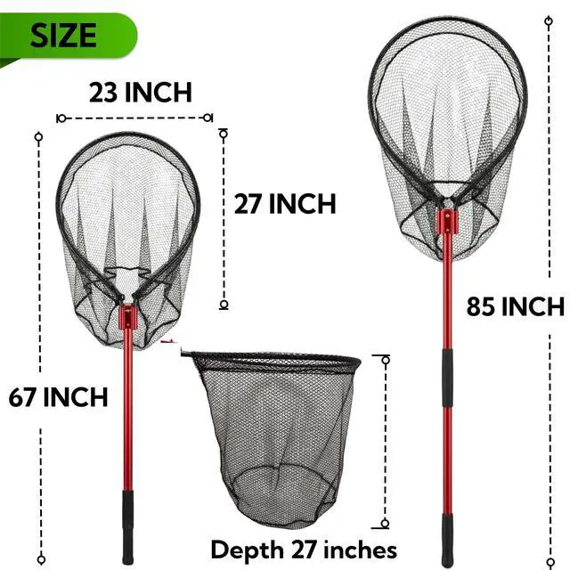 Alt view image 2 of 7 - High Strength Heavy Duty Extra Large Aluminum Landing Net - Telescoping Handle (67-85inch), 27in Net Opening for Saltwater Fishing, Boat, Pier, River Angling