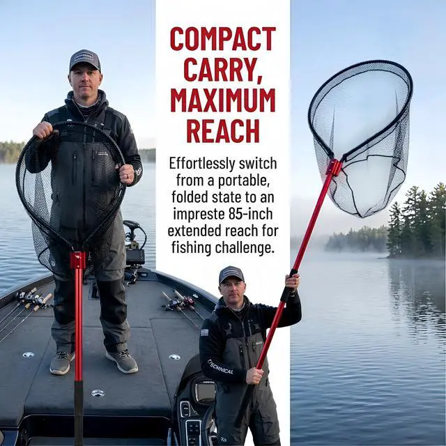 Alt view image 3 of 7 - High Strength Heavy Duty Extra Large Aluminum Landing Net - Telescoping Handle (67-85inch), 27in Net Opening for Saltwater Fishing, Boat, Pier, River Angling