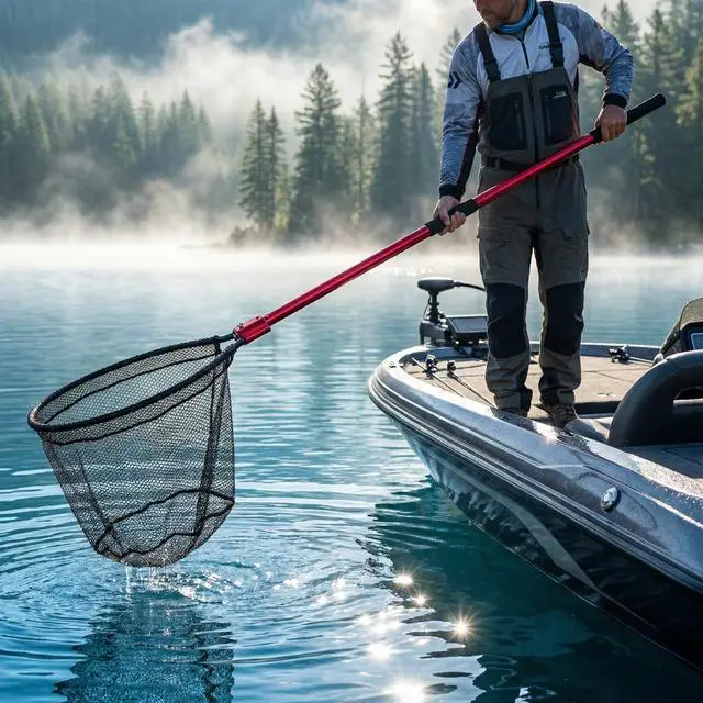 Alt view image 4 of 7 - High Strength Heavy Duty Extra Large Aluminum Landing Net - Telescoping Handle (67-85inch), 27in Net Opening for Saltwater Fishing, Boat, Pier, River Angling